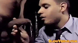 Ebony gay cums mesh asshole ride herd on in classic video